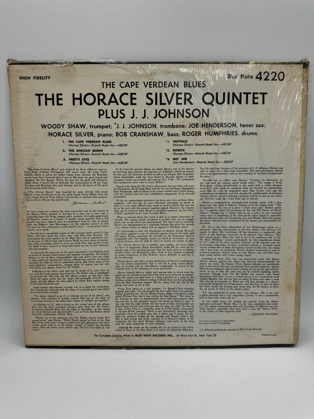 The Horace Silver Quintet Plus J.J. Johnson "The Cape Verdean Blues" BLP 4220 VG+/VG Original