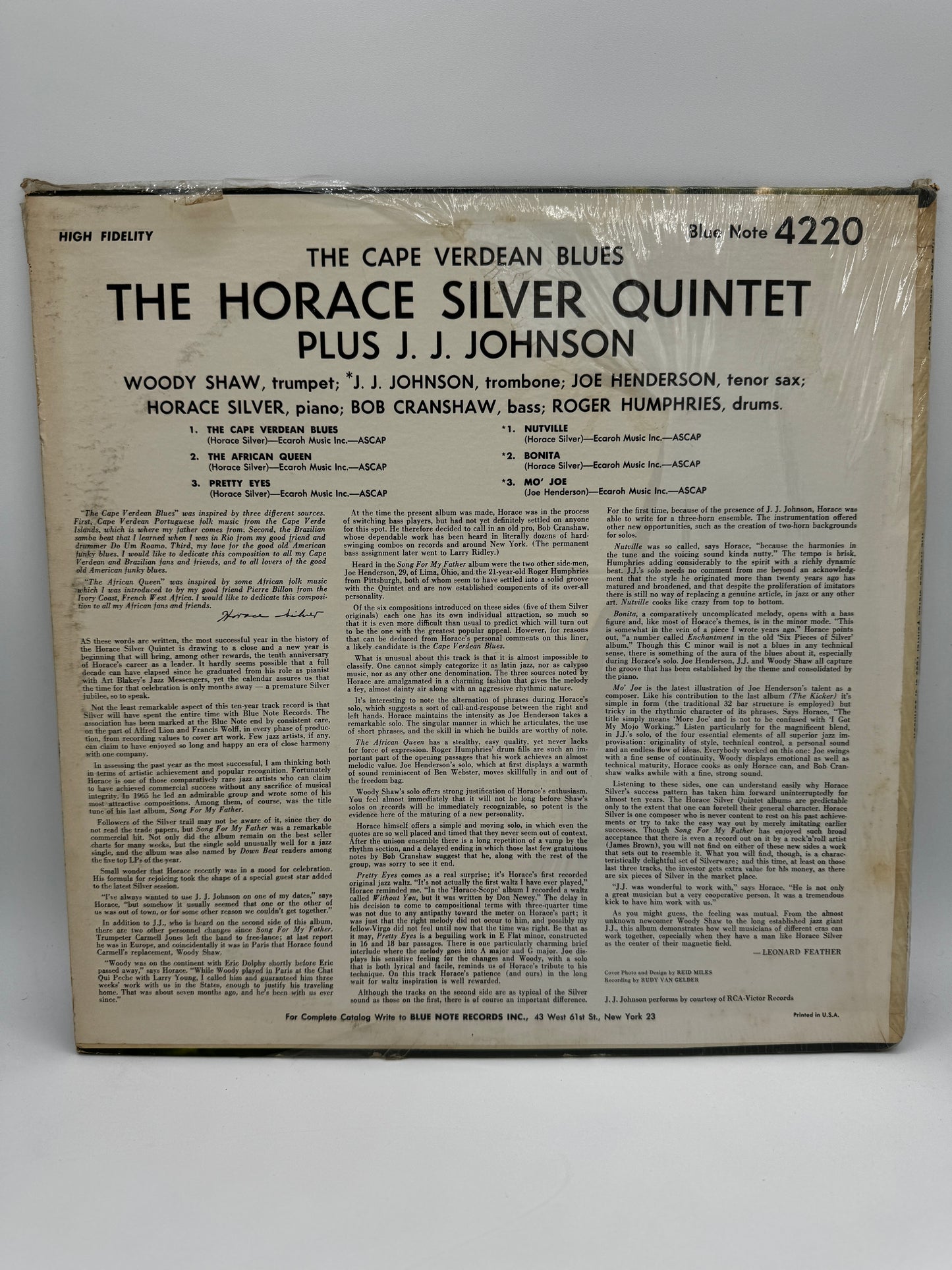 The Horace Silver Quintet Plus J.J. Johnson "The Cape Verdean Blues" BLP 4220 VG+/VG Original