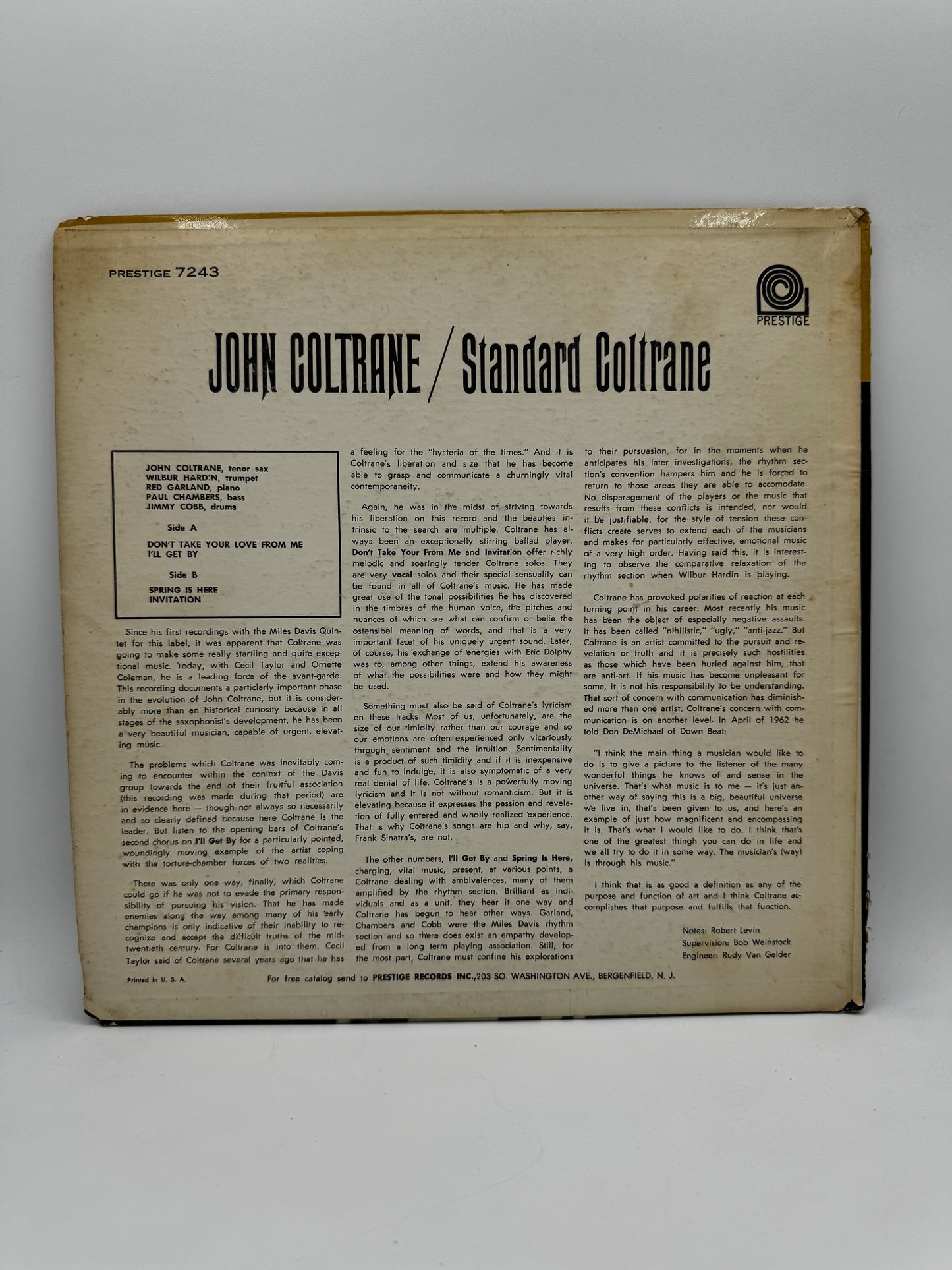 John Coltrane "Standard Coltrane" PRST7243 VG+/VG+ 1962 Original