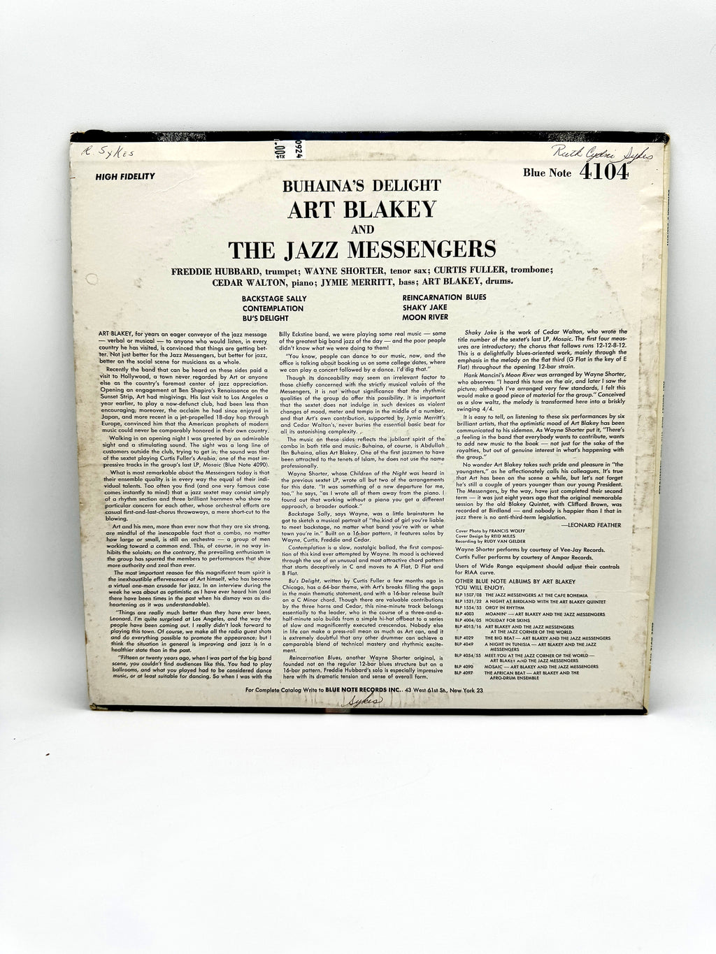 Art Blakey & The Jazz Messengers "Buhaina's Delight" BLP4104 VG/VG+ 1963 Original